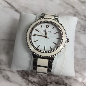 Bulova Sport White/Ceramic Women Watch Stainless Steel Water Resistant 98L172
